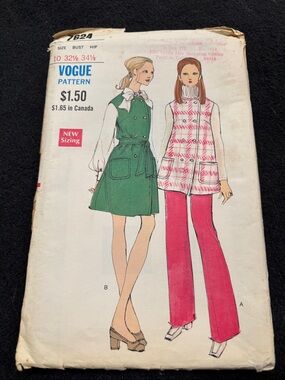 Vogue Women's Boot Cut Pants & Sleeveless Jumper Pattern in Green & Pink